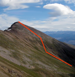 Joe's route in red; actual conditions was mostly snow covered