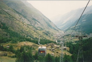In the cable car looking back at Zermatt