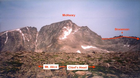 Looking back toward McHenry and Stone Man Pass from Mt Alice