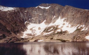 A view of Cystal Lake with Fairchild Mtn beyond.  My route followed the right skyline to the summit.