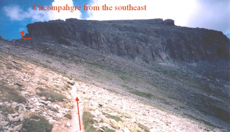 The forbidding cliffband protecting the Uncompahgre summit
