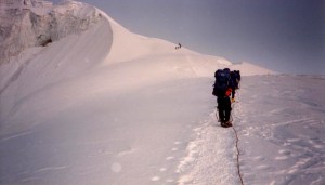 boliviahpaboveheadwall Above the headwall and just after sunrise. The first team can be seen in the distance.