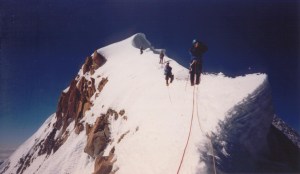 boliviahpsummitridge2 The summit ridge. A slip to the left would cost you 500 feet; a slip to the right would take you all the way back to La Paz.